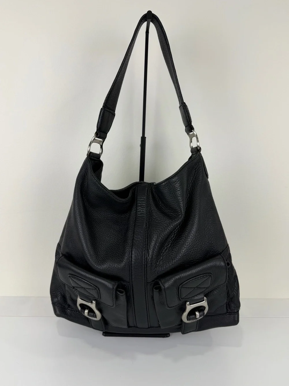 Michael Kors Black Pebbled Leather Slouch Hobo Shoulder Bag Y2K Cargo Pockets
